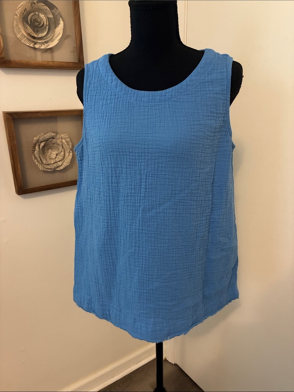 Marled Cornflower Blue Textured Sleeveless Tank